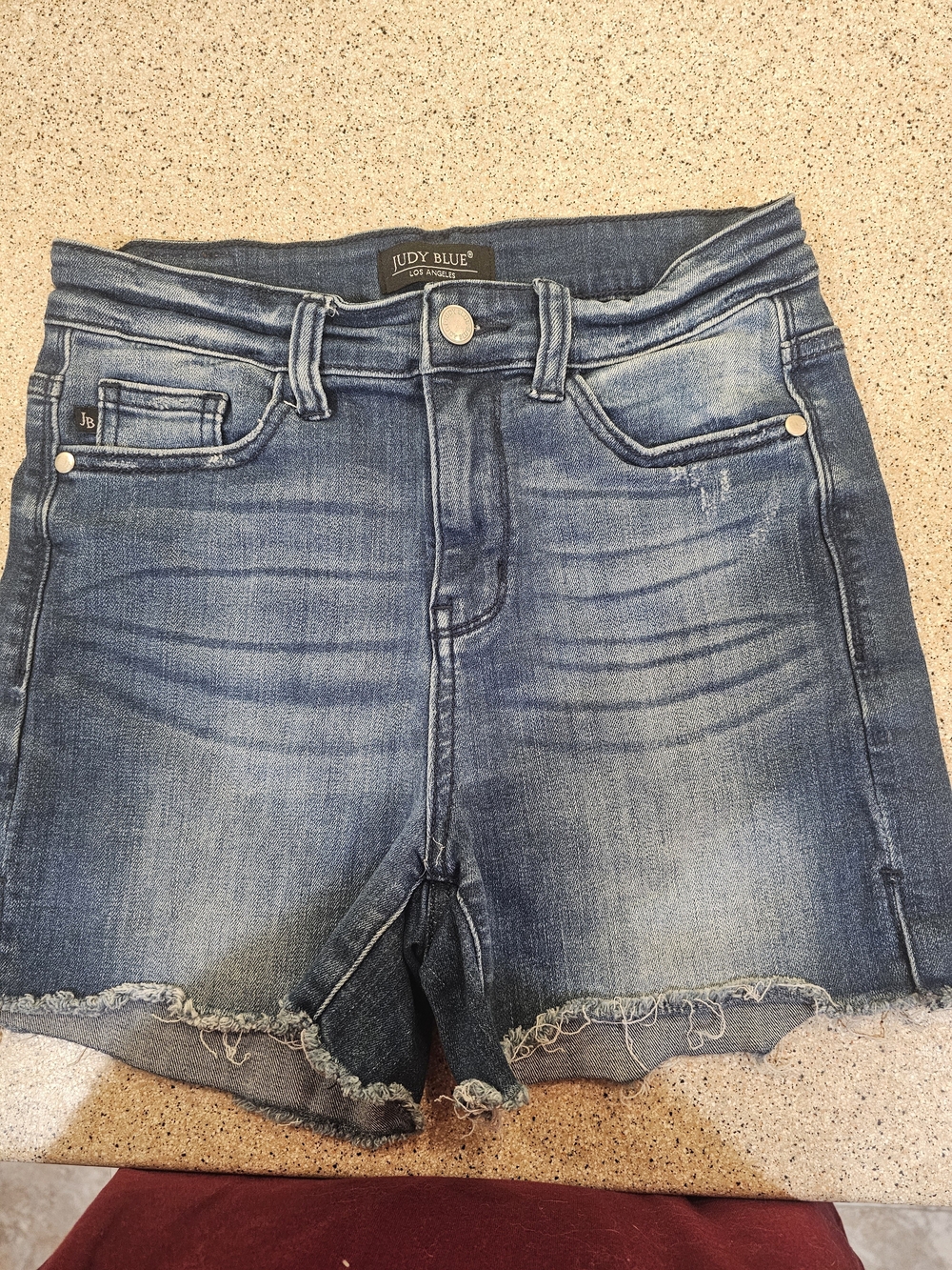 Judy Blue Washed Mid-Blue Distressed Denim Shorts